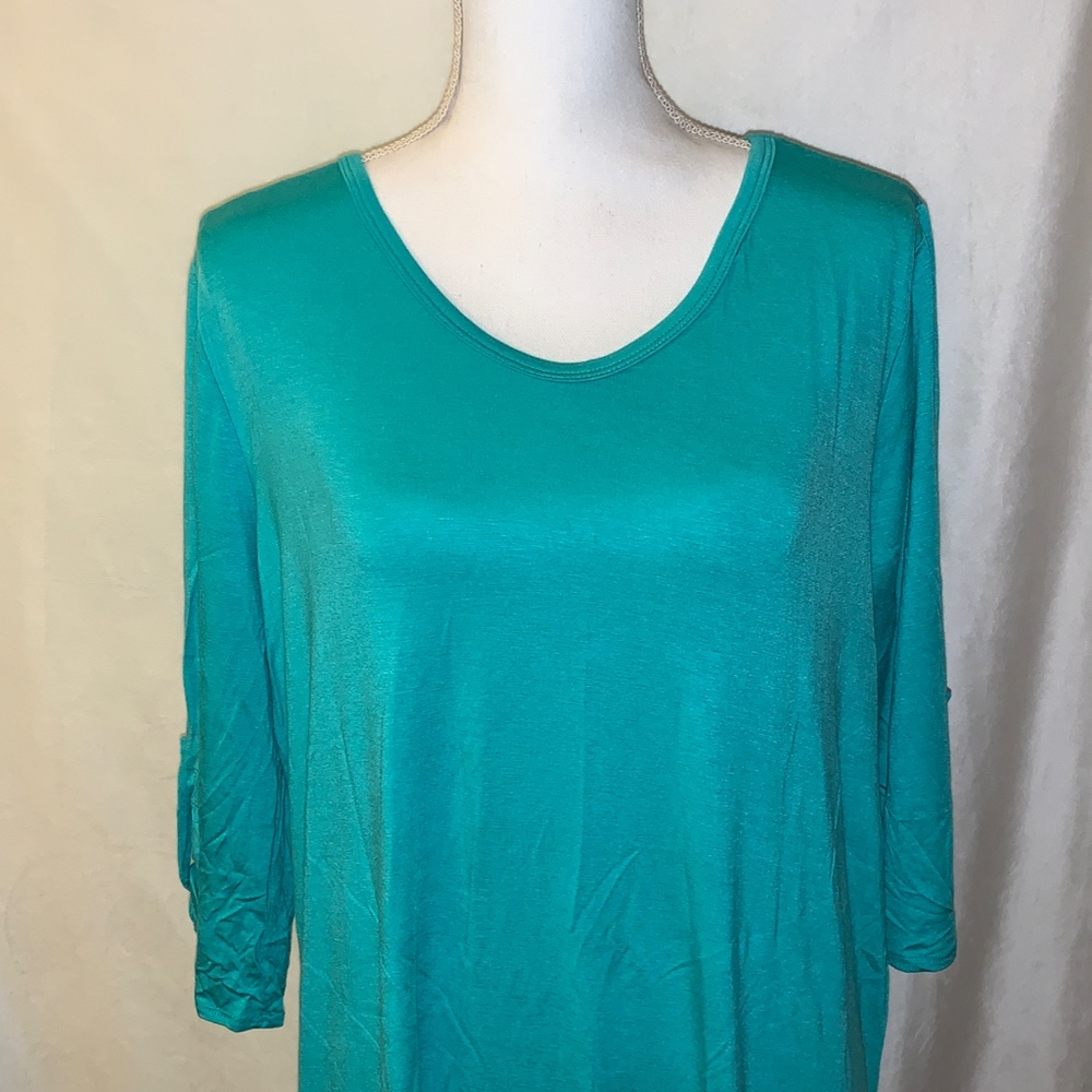 Teal Tunic with 3/4 Gathered Sleeves
